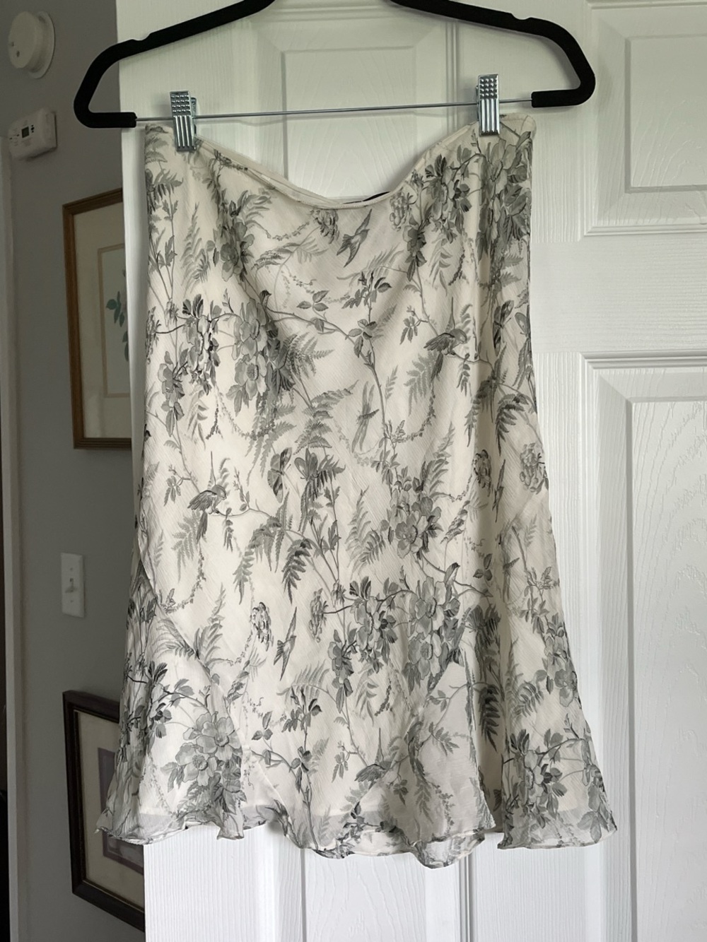 VTG Y2K Silk Express Cream A-Line Skirt with Gray green Floral Print